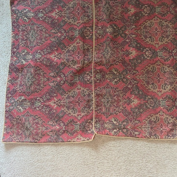 2 Vintage King Size 18 x 33” Woven Tapestry Crimson Cream Trim Pillow Covers - Picture 6 of 16